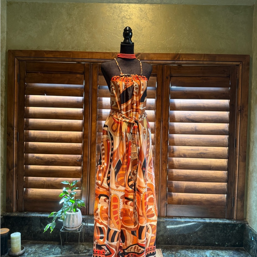 Vici JUMPSUIT-FLOWING LEG-Vibrant Orange Patterned